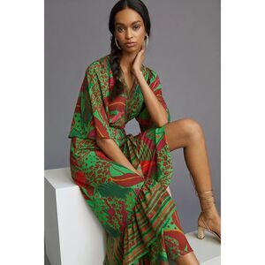 Farm Rio Anthropologie Womens Tropical Flutter Sleeve Wrap Maxi Dress Small